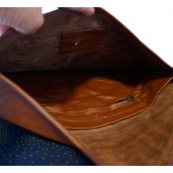 Vintage Brown Leather Envelope Strapless Unisex Clutch Bag 9" x 13" Boho Hippie - Picture 14 of 14